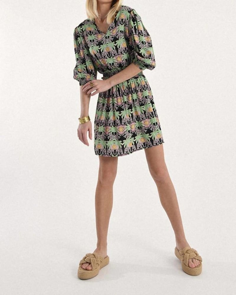 Front of a model wearing a size XL Roxanne Dress In Multicolor in Multicolor by MOLLY BRACKEN. | dia_product_style_image_id:342128